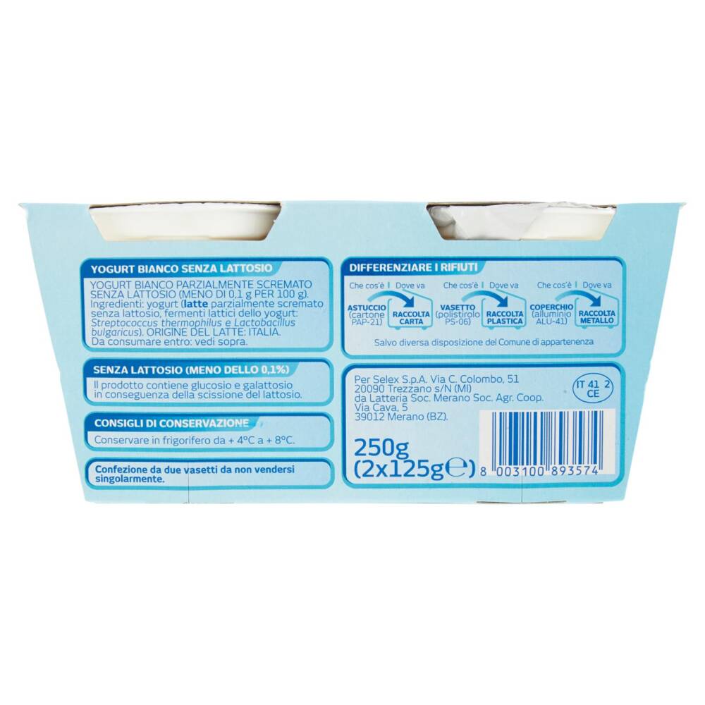 Selex Vivi Bene Yogurt Magro Bianco Senza Lattosio 2x125 G NonPesa It