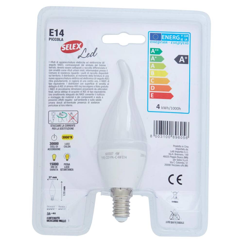 Selex Lampadina Led Colpo Di Vento E14 4W Luce Calda NonPesa It