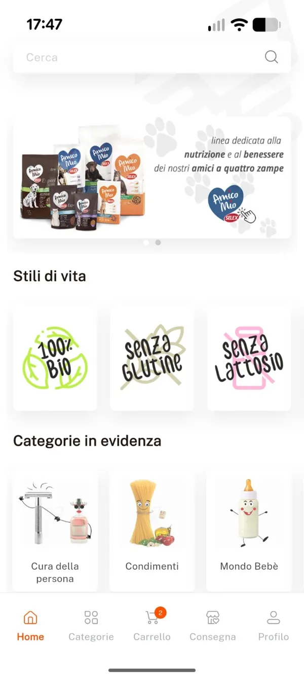 App NonPesa.it: home con ricerca, stili di vita e categorie in evidenza