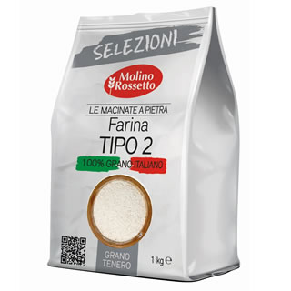 Molino Rossetto Farina Tipo 2, Grano tenero 100% Italiano macinato a pietra 1 kg