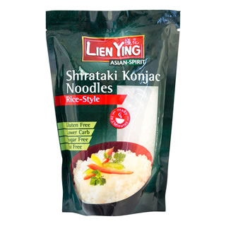 Riso Shirataki Konjac, noodles a basso contenuto di carboidrati, Lien Ying 270 g