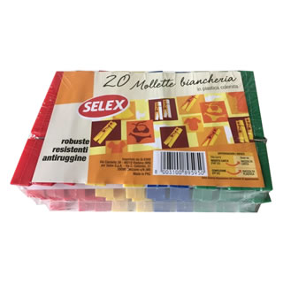 Selex 20 Mollette per biancheria in plastica colorata antiruggine