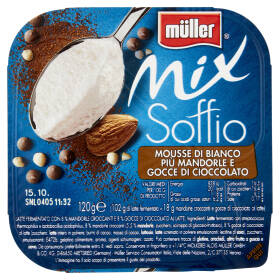 müller Mix Soffio Mousse di Bianco Più Mandorle e Gocce di Cioccolato 120 g