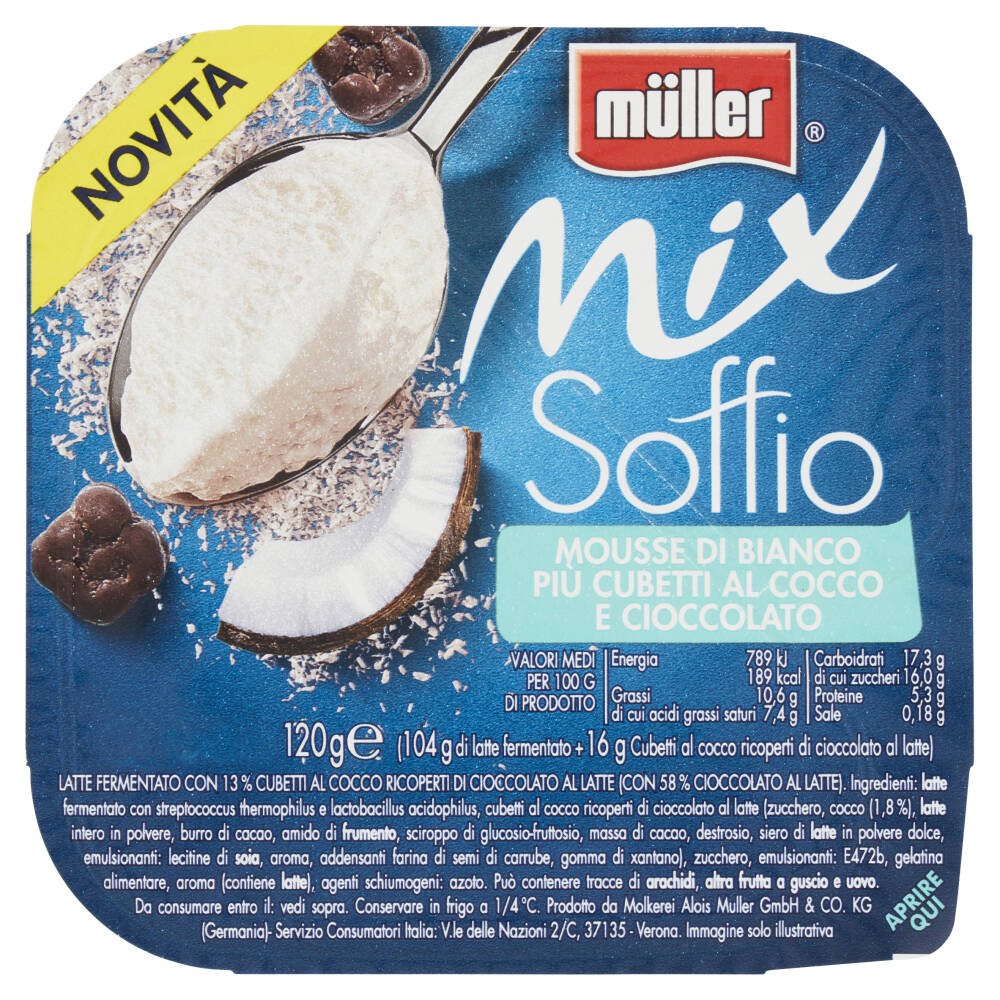 müller Mix Soffio Mousse di Bianco Più Cubetti al Cocco e