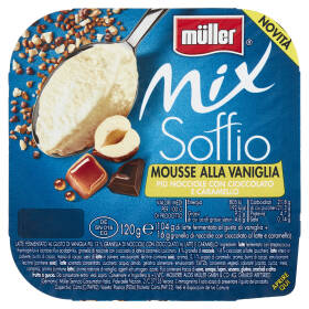 müller Mix Soffio Mousse alla Vaniglia Più Nocciole con Cioccolato e Caramello 120 g