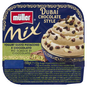 müller Mix Dubai Chocolate Style Yogurt Gusto Pistacchio e Cioccolato Più Scaglie di Cioccolato 150g