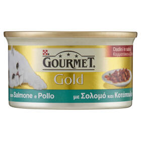 PURINA GOURMET Gold Gatto Dadini in salsa con Salmone e Pollo lattina 85g