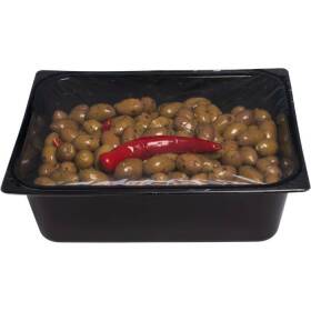 Granata olive verdi schiacciate condite