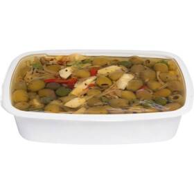 Granata antipasto positano con carciofi, peperoni, melanzane, funghi, olive denocciolate verdi siciliane e nere