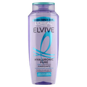 Elvive Hyaluronic Pure 72H Shampoo Purificante, per Cute e Radici Grasse, 300 ml