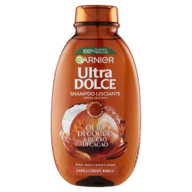 Garnier Shampoo Ultra Dolce Olio di Cocco e Burro di Cacao, Shampoo per Capelli Crespi, 250 ml