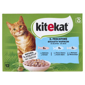 Kitekat Pescatore Cibo Umido Gatto in Gelatina con Salmone, con Pesce bianco, con Merluzzo 12 x 85 g