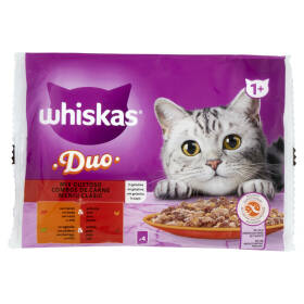 Whiskas Duo Cibo Umido Gatto Mix Gustoso in Gelatina Manzo & Pollame, Agnello & Anatra 4 x 85 g