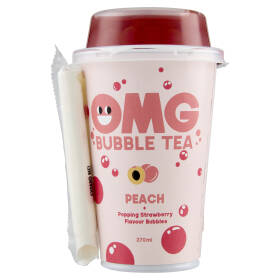 OMG Bubble Tea Peach + Popping Strawberry Flavour Bubbles 270 ml