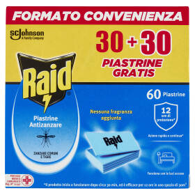 Raid Piastrine Antizanzare Comuni e Tigre, Azione prolungata, Ricarica 60 pezzi