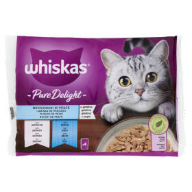 Whiskas Pure Delight Cibo Umido Gatto Bocconcini di Pesce in Gelatina con Salmone e Tonno 4 x 85 g