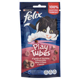 PURINA FELIX Playtubes Snack Gatto al Gusto di Tacchino e Prosciutto 50g