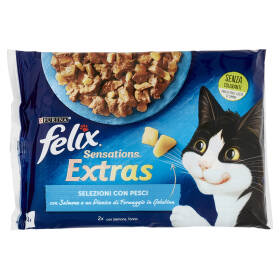 FELIX Sensations Extras Selezioni con Pesci con tocco di formaggio in gelatina Salmone, Tonno 4x85g