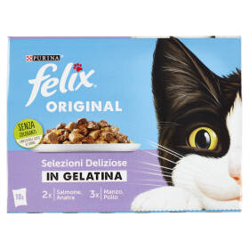 FELIX Original Selezioni Deliziose in Gelatina (Salmone/Anatra & Manzo/Pollo) 10 x 85 g