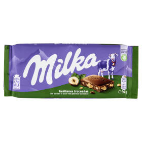 Milka Nocciole spezzate, tavoletta di cioccolato al latte 100% Alpino e nocciole spezzate - 90g