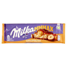 Milka Mmmax, maxi tavoletta di cioccolato al latte 100% alpino con caramello e nocciole - 300g