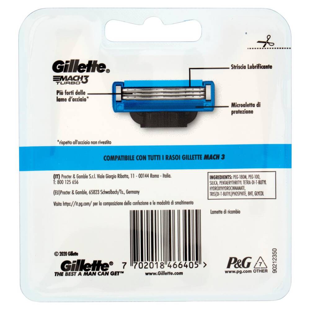 Gillette Lamette Di Ricambio Per Rasoio Da Uomo Mach3 Turbo, 5 ...