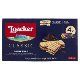Loacker Classic Cremkakao Wafer con crema al Cioccolato e Cacao Nobile dell'Ecuador Wafers 45gx4