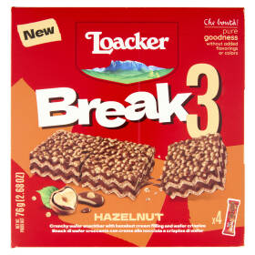 Loacker Break3 Barrette di Wafer con Crema alle Nocciole 100% Italiane 19gx4