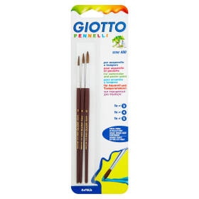 3 Pennelli Giotto per acquerello e tempera, punta tonda misure 3/4/5