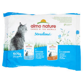 almo nature Sterilised Adult & Mature Cat 3 con Merluzzo, 3 con Pollo 6 x 70 g