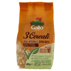 Gallo 3 Cereali Riso Integrale, Extra Gusto Grano Senatore Cappelli e Avena 400 g