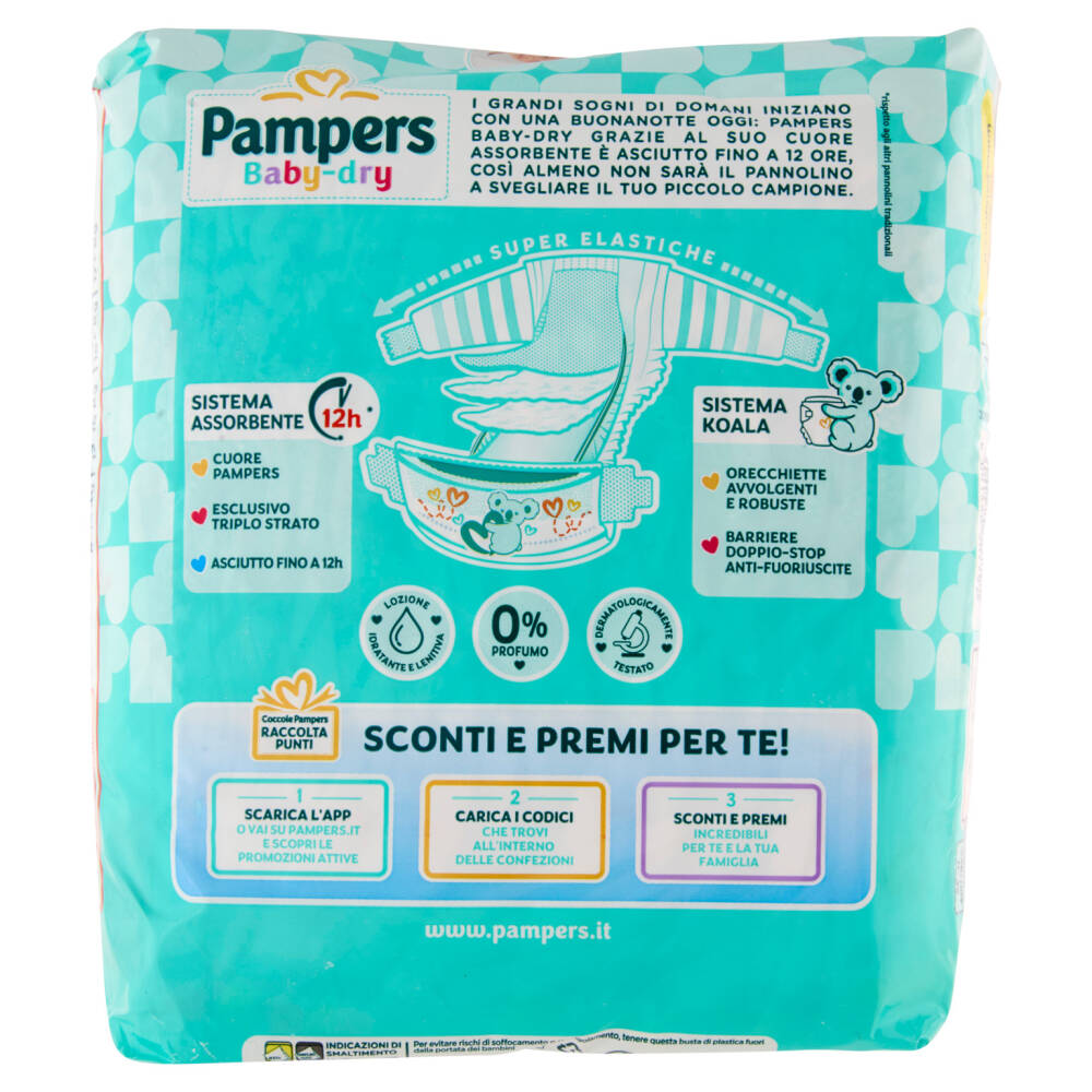 Pampers Baby-Dry Taglia 4 (9-14kg), 108 Pannolini, Protezione Notturna 100% Senza Perdite, Tasca Stop&Protect