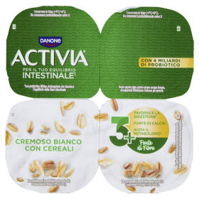 ACTIVIA Fibre, Yogurt con Probiotico Bifidus, Bianco Cereali, 4x125g