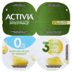 ACTIVIA Yogurt con Probiotico Bifidus, 0% Grassi, gusto Ananas, 4x125g