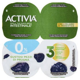 ACTIVIA Yogurt con Probiotico Bifidus, 0% Grassi, gusto Prugna, 4x125g