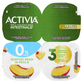 ACTIVIA Yogurt con Probiotico Bifidus, 0% Grassi, gusto Pesca, 4x125g