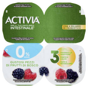 ACTIVIA Yogurt con Probiotico Bifidus, 0% Grassi, gusto Frutti di Bosco, 4x125g