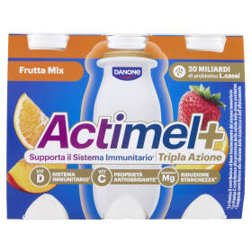 ACTIMEL Tripla Azione, Yogurt da Bere con Vitamine C, D e Magnesio, gusto Frutta mix, 6x100g