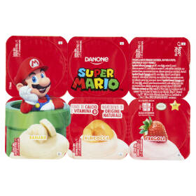Danone Supermario, Merenda base formaggio, gusto Banana/Frag/Albicocca,fonte di Calcio, 6x50g