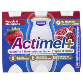 ACTIMEL Tripla Azione, Yogurt da Bere con Vit D e C e Magnesio, gusto Fragola&Melograno,6x100g