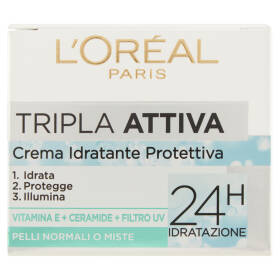 L'Oréal Paris Tripla Attiva Crema Idratante Viso, per Pelli Normali e Miste, 50 ml