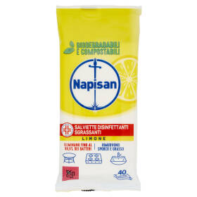Napisan Salviette Disinfettanti Sgrassanti Limone Biodegradabili 40 pz