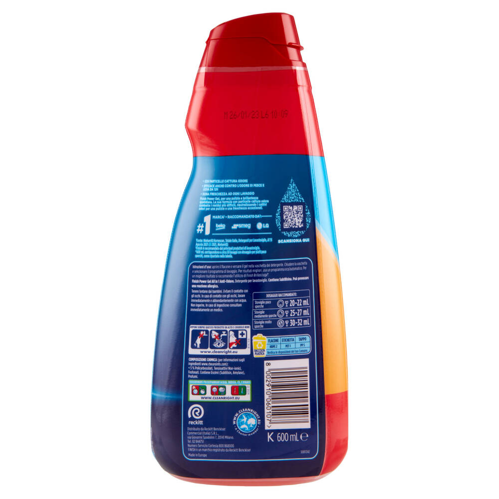 Finish Power Gel Antiodore gel lavastoviglie 30 lavaggi 600 ml