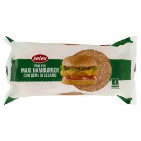 Selex Pane per Maxi Hamburger con Sesamo 4 pezzi 300 g