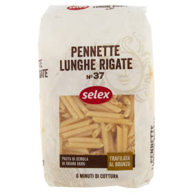 Selex Pasta di Semola Trafilata al Bronzo Pennette Lunghe Rigate 500 g