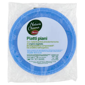 Selex Natura Chiama Piatti Piani Biodegradabili e Compostabili Ecologici Azzurri 10 pezzi