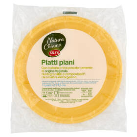 Selex Natura Chiama Piatti Piani Biodegradabili e Compostabili Ecologici Gialli 10 pezzi