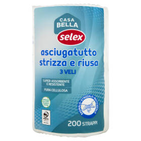 Selex Casa Bella Asciugatutto 3 Veli Strizza e Riusa Super Assorbente e Resistente 200 Strappi