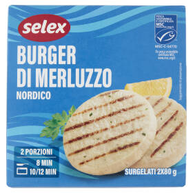 Selex Fish Burger di Merluzzo Nordico Surgelato 2x80 g