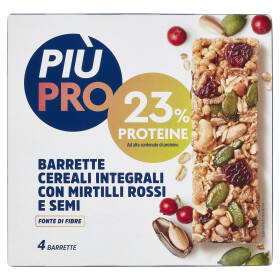 Piùpro Barrette Cereali Integrali con Mirtilli Rossi e Semi 4 x 28 g